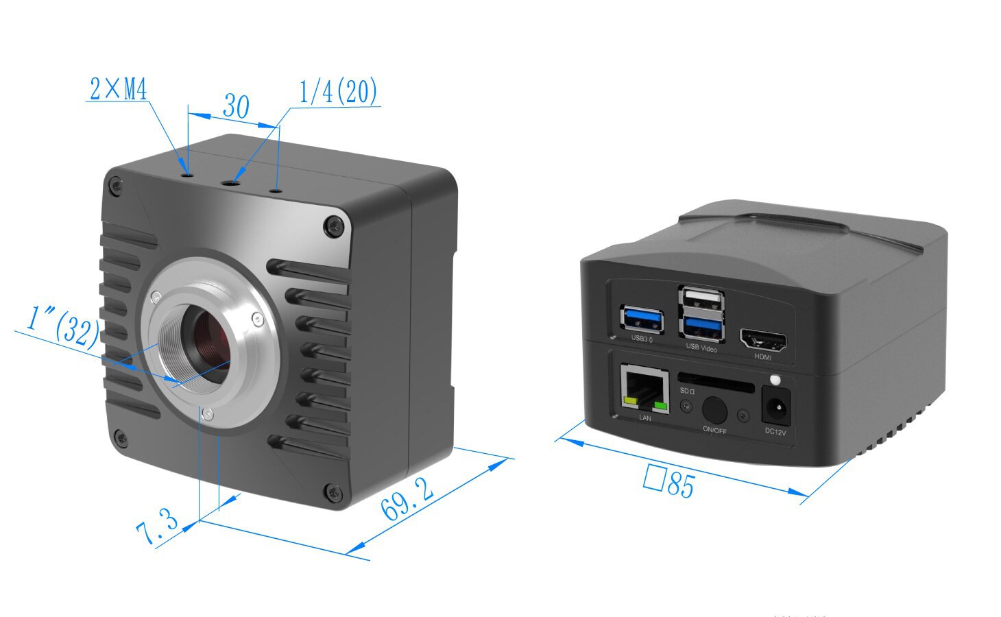 X5CAM4K系列HDMI相机尺寸示意图